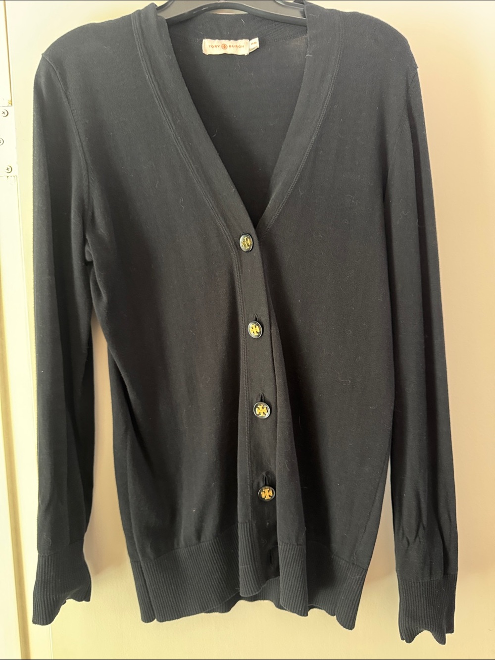 Tory Burch Black V-Neck Button-Up Cardigan Sweatery